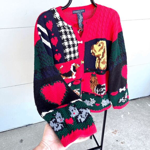 Vintage Dog-Themed Novelty Knit Cardigan by Eagle’s Eye - SZ L - Picture 9 of 12